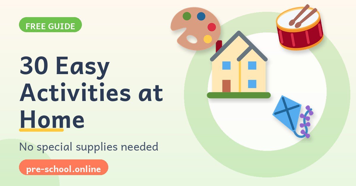 A house, paint palette, drum, and kite for easy preschool activities at home