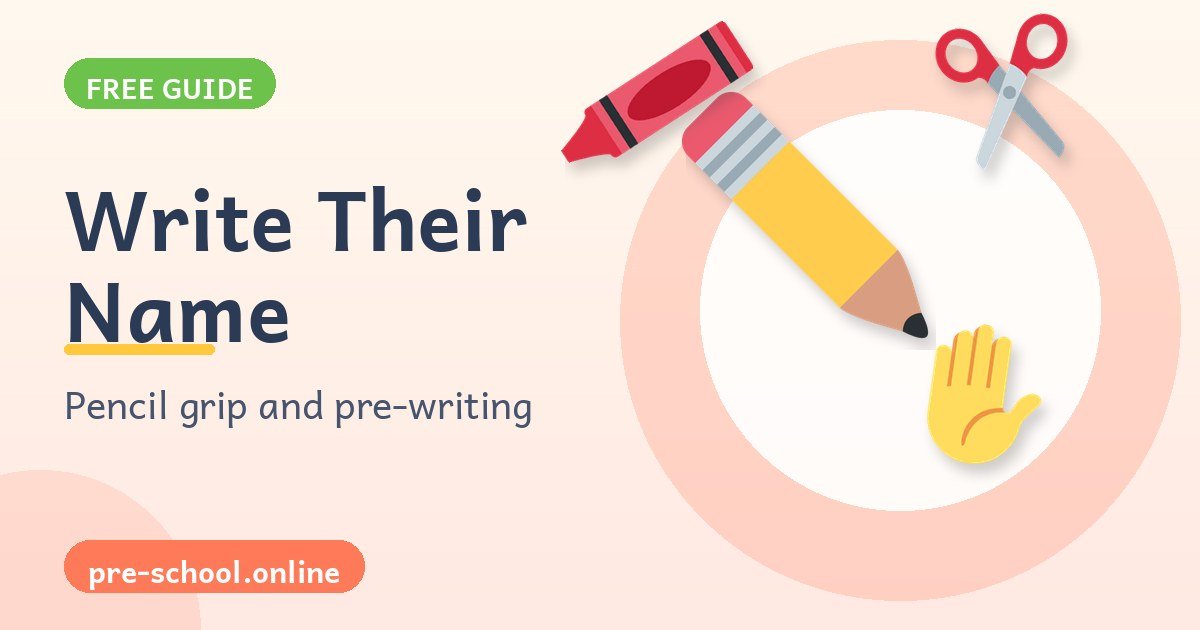 A pencil, crayon, scissors, and hand for teaching a preschooler to write their name