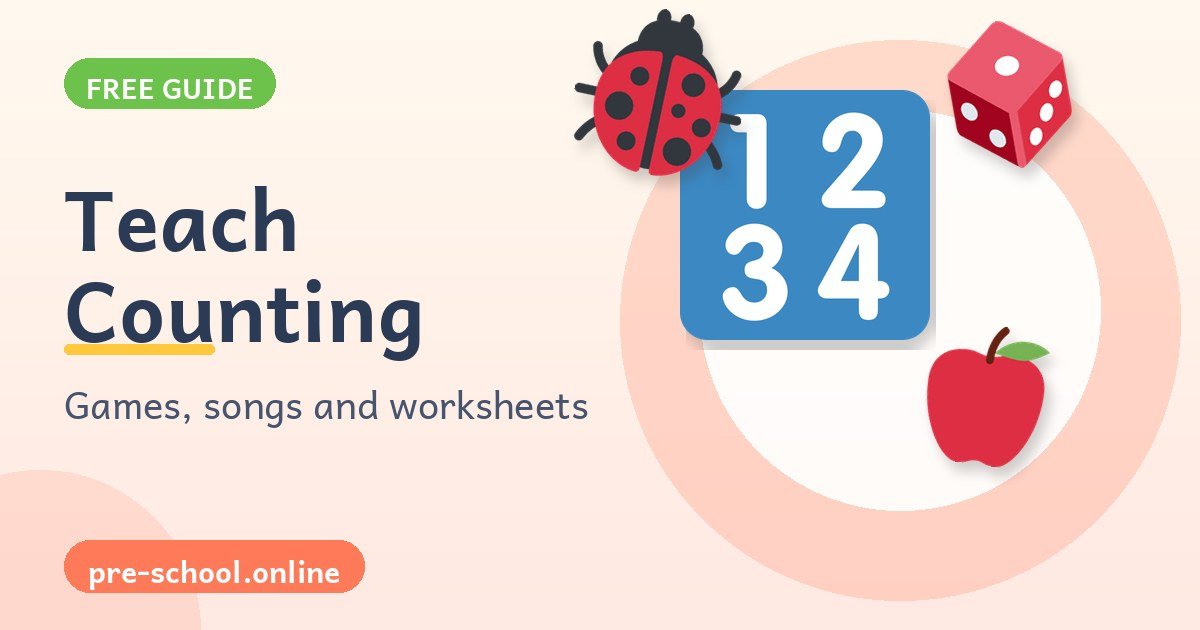 Numbers, a ladybug, dice, and apples for teaching counting to preschoolers