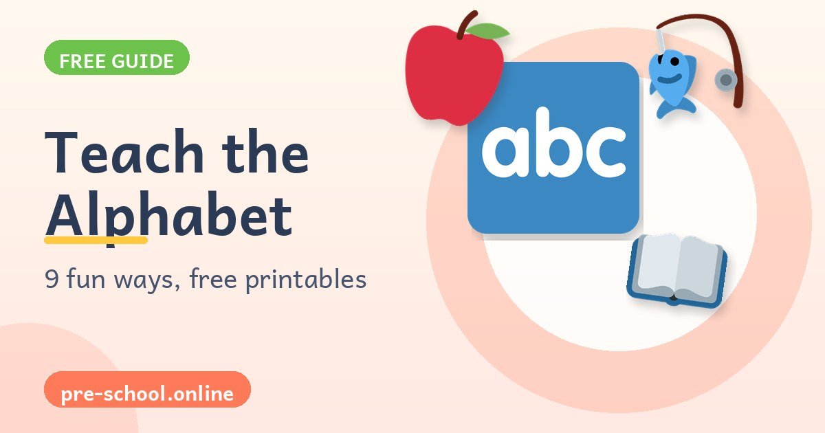 Alphabet letters, an apple, a fishing rod, and a book for teaching the alphabet