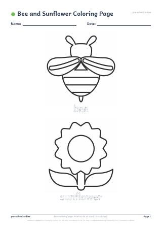 Bee and Sunflower Coloring Page preview