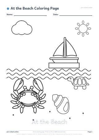 At The Beach Coloring Page preview