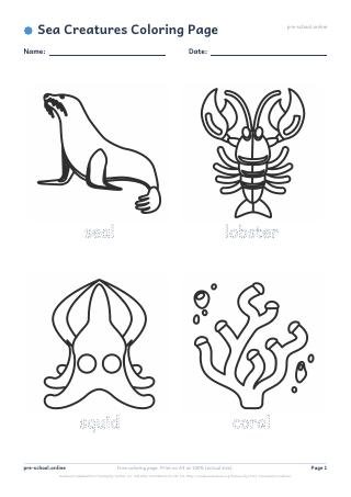 Sea Creatures Coloring Page preview