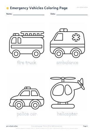 Emergency Vehicles Coloring Page preview