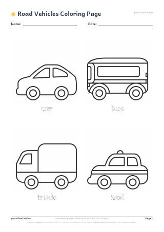 Road Vehicles Coloring Page preview