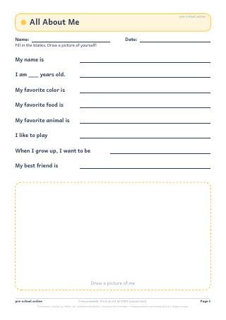 All About Me worksheet preview