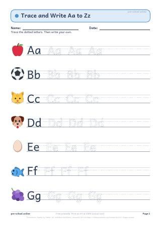 Alphabet Trace and Write free printable worksheet preview