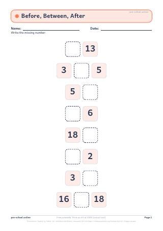 Before, Between and After worksheet preview