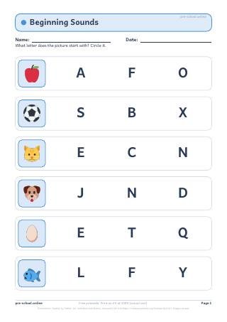 Beginning Sounds worksheet preview