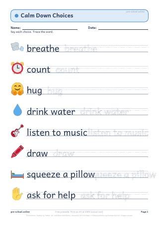 Calm Down Choices worksheet preview