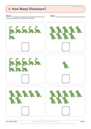 Dinosaur Math worksheet preview