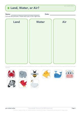 Land, Water and Air Animals worksheet preview