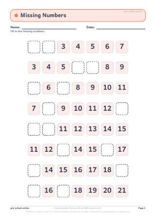 Missing Numbers worksheet preview