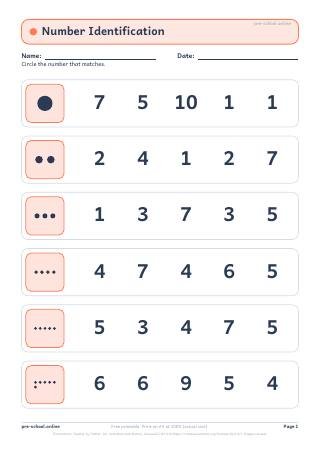Number Identification worksheet preview