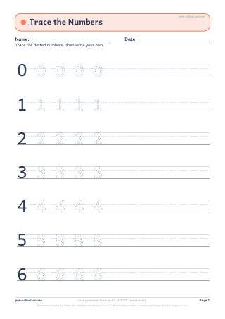 Number Trace and Write worksheet preview