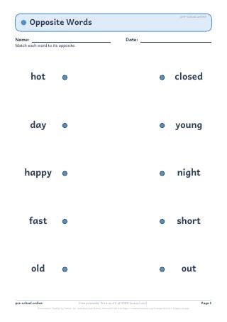 Opposites worksheet preview