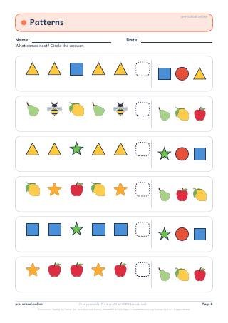 Patterns worksheet preview