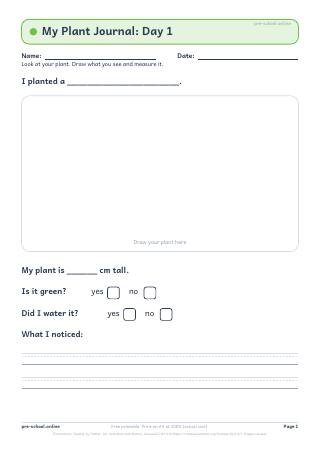 Plant Growth Journal worksheet preview
