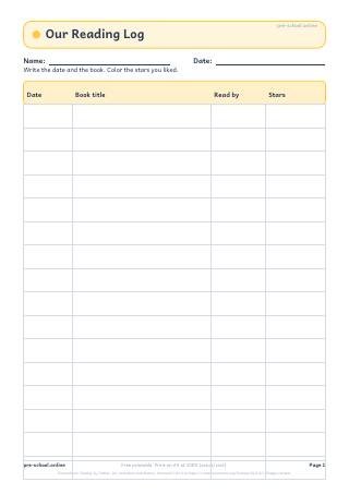 Reading Log worksheet preview