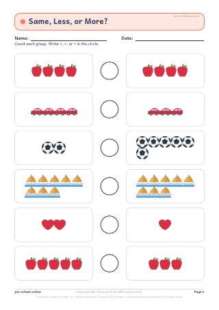 Same, Less, More worksheet preview