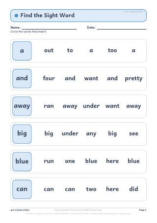 Sight Words worksheet preview