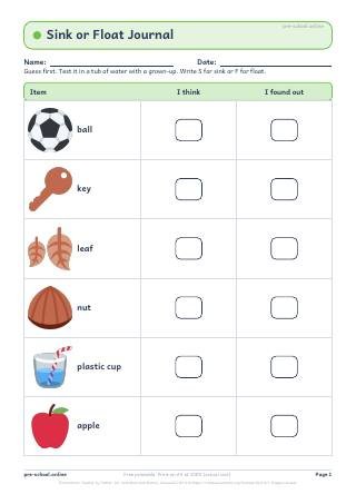 Sink or Float worksheet preview