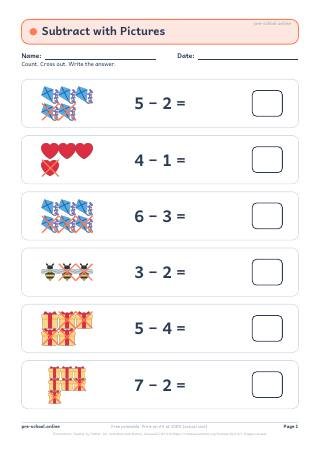 Subtraction worksheet preview