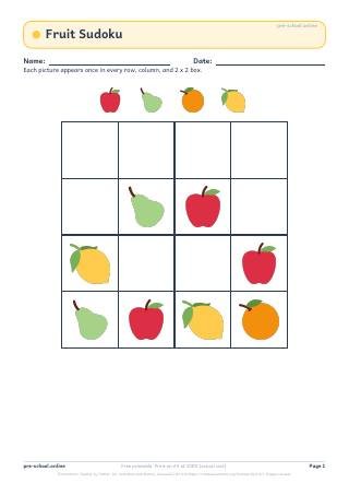Sudoku worksheet preview
