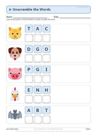Unscramble worksheet preview