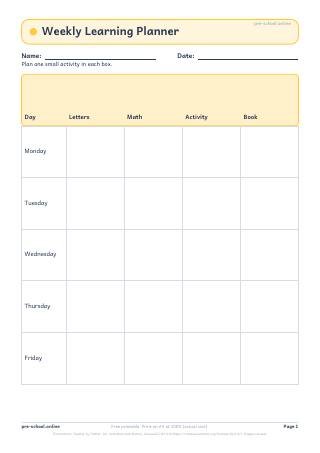 Weekly Learning Planner worksheet preview