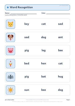 Word Recognition worksheet preview